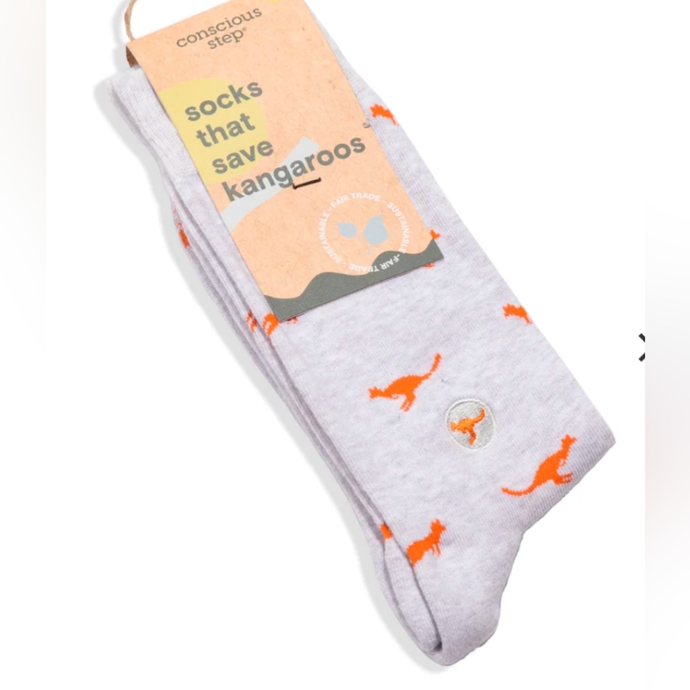 New CONSCIOUS STEP Unisex Socks That Save kangaroos Organic size Small